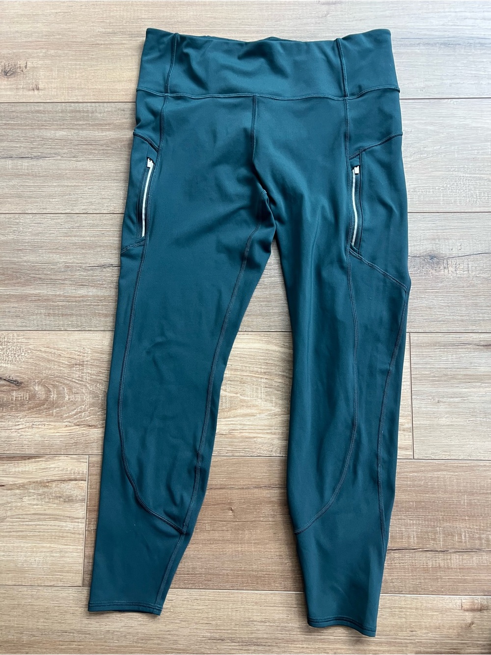 Athleta Rainier Tights - Women's Size Large - Teal Green Zip Pockets EUC